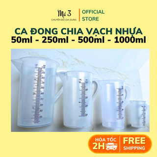 Ca đong chia vạch, ly đong chia vạch hàng dầy nhựa đủ size 50ml - 250ml - 1000ml