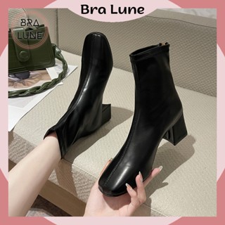 Giày Bốt Nữ cổ ngắn da mềm BraLune, Boot nữ phong cách sang trọng tăng chiều cao Mã B002