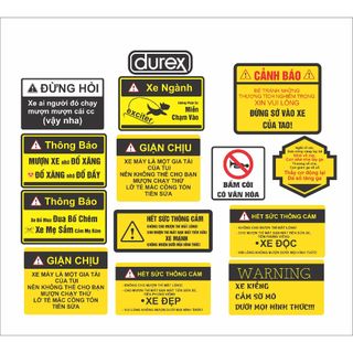 Tổng hợp Tem logo sticker vui bấm còi, mượn xe nhớ đổ xăng, xe má mua, giận chịu, chú ý, thông báo