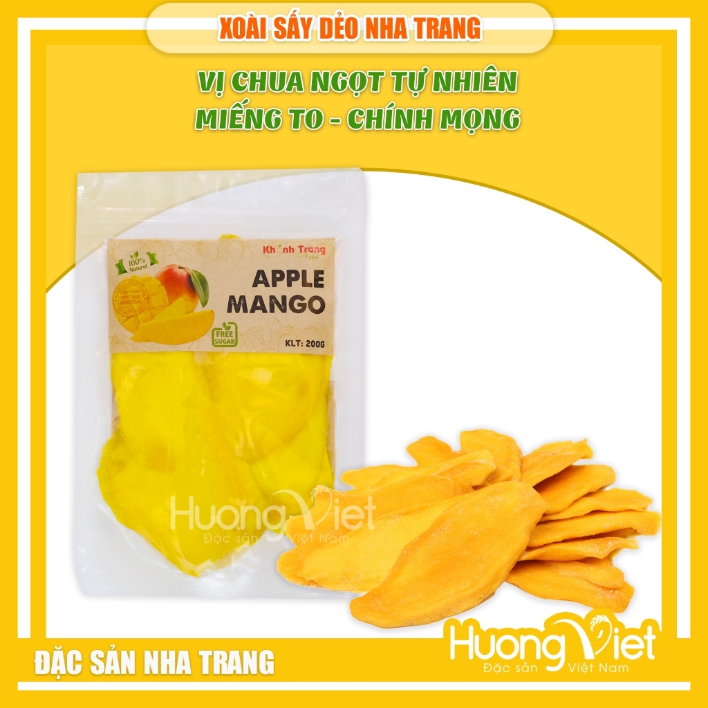 Xoài sấy dẻo nguyên miếng túi zip 200g, trái cây sấy dẻo đặc sản Nha Trang, vị ngọt tự nhiên thơm ngon mềm dẻo