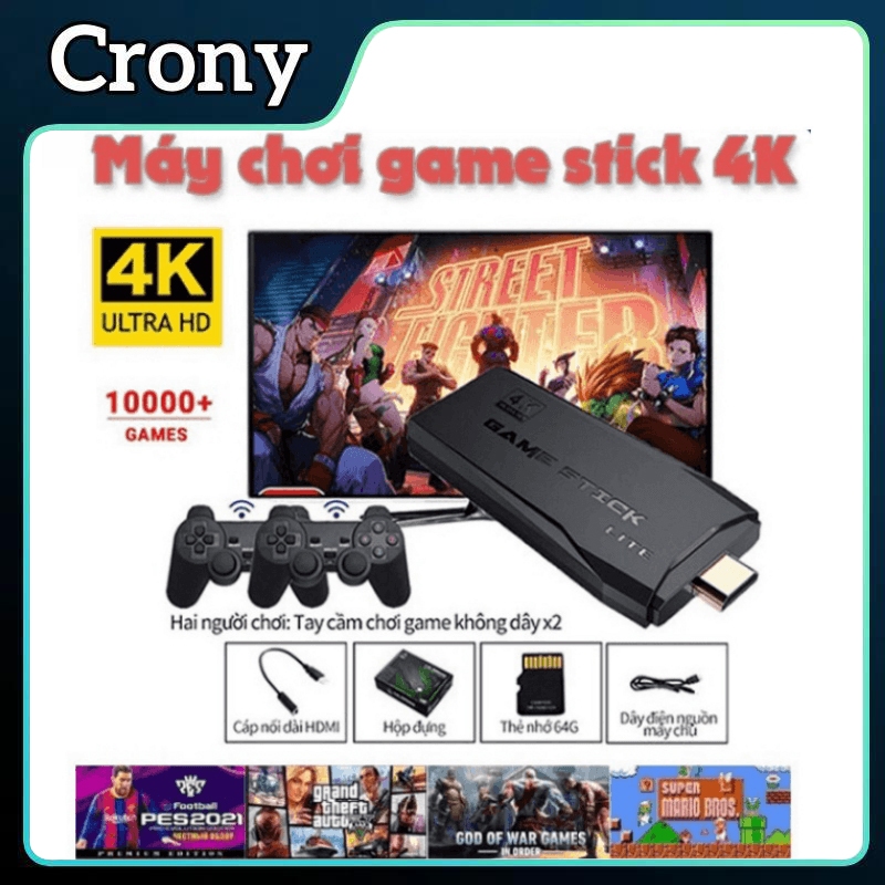 Game Stick 4k V2 Pro 2023, 64GB-20.000 Trò + 50 Game Mới Tải Thêm, Máy Chơi Game Cầm Tay Không Dây