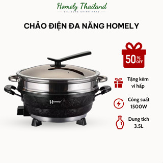 Chảo điện đa năng Homely HL-846 công suất 1500W, nồi nấu lẩu gia đình dung tích 3,5L tặng kèm vỉ hấp Homely Thailand