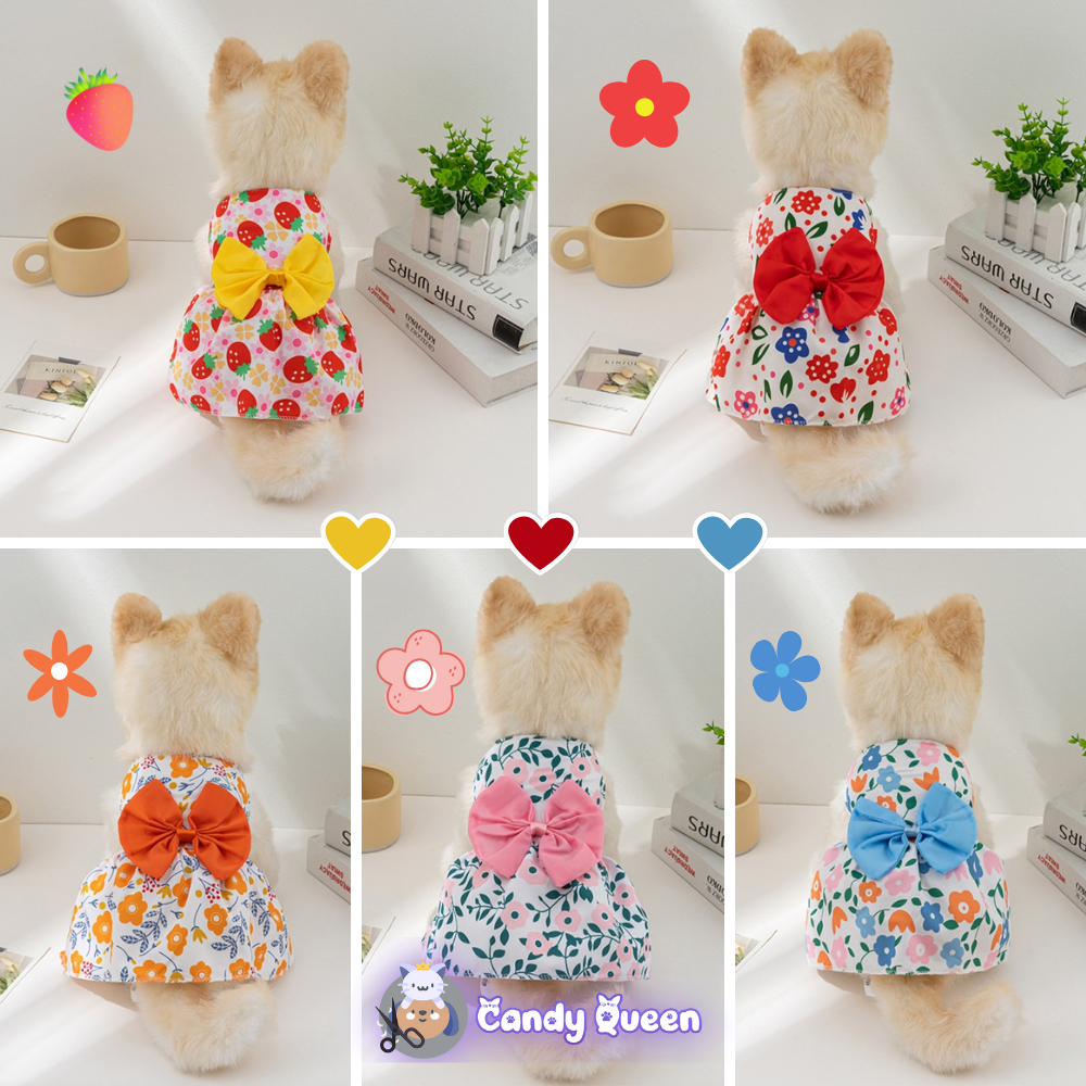 Váy Công Chúa Hoa Cho Chó Mèo Thú Cưng Nhiều Màu Sắc Dễ Thương Có Nơ