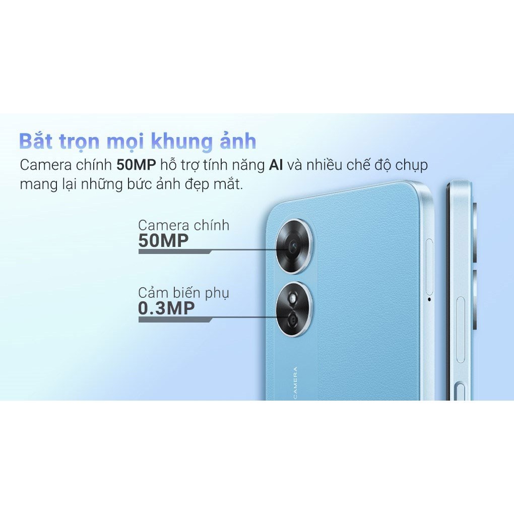 Điện thoại thông minh OPPO A17 | RAM 4GB + ROM 64GB | Bộ nhớ có thể mở rộng lên tới 4GB | Máy ảnh trí tuệ nhân tạo 50MP | BigBuy360 - bigbuy360.vn