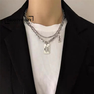 Vòng cổ nam titan không gỉ 2 vòng xích bảng, dây chuyền bạc thép titan unisex cá tính - VC25 - ChuotsStory