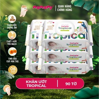 Combo 6 Khăn giấy ướt 100% sợi tự nhiên và rayon Mamamy Tropical 90 tờ