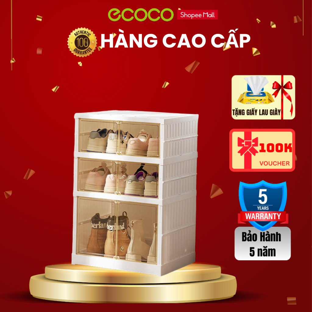 Tủ giày gấp gọn 6 đôi chất liệu nhựa ABS cao cấp có bánh xe, Kệ giầy, Hộp giày đa năng tiện lợi