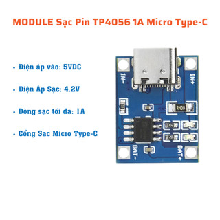 Module sạc pin tp4056 1a micro type-c