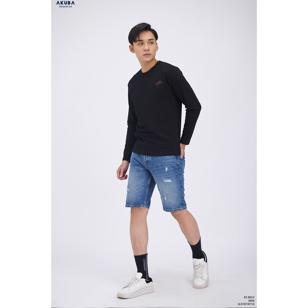 [TRỢ GIÁ] Áo thun nam tay dài AKUBA in họa tiet form slimfit chất liệu cotton không co rút 9023