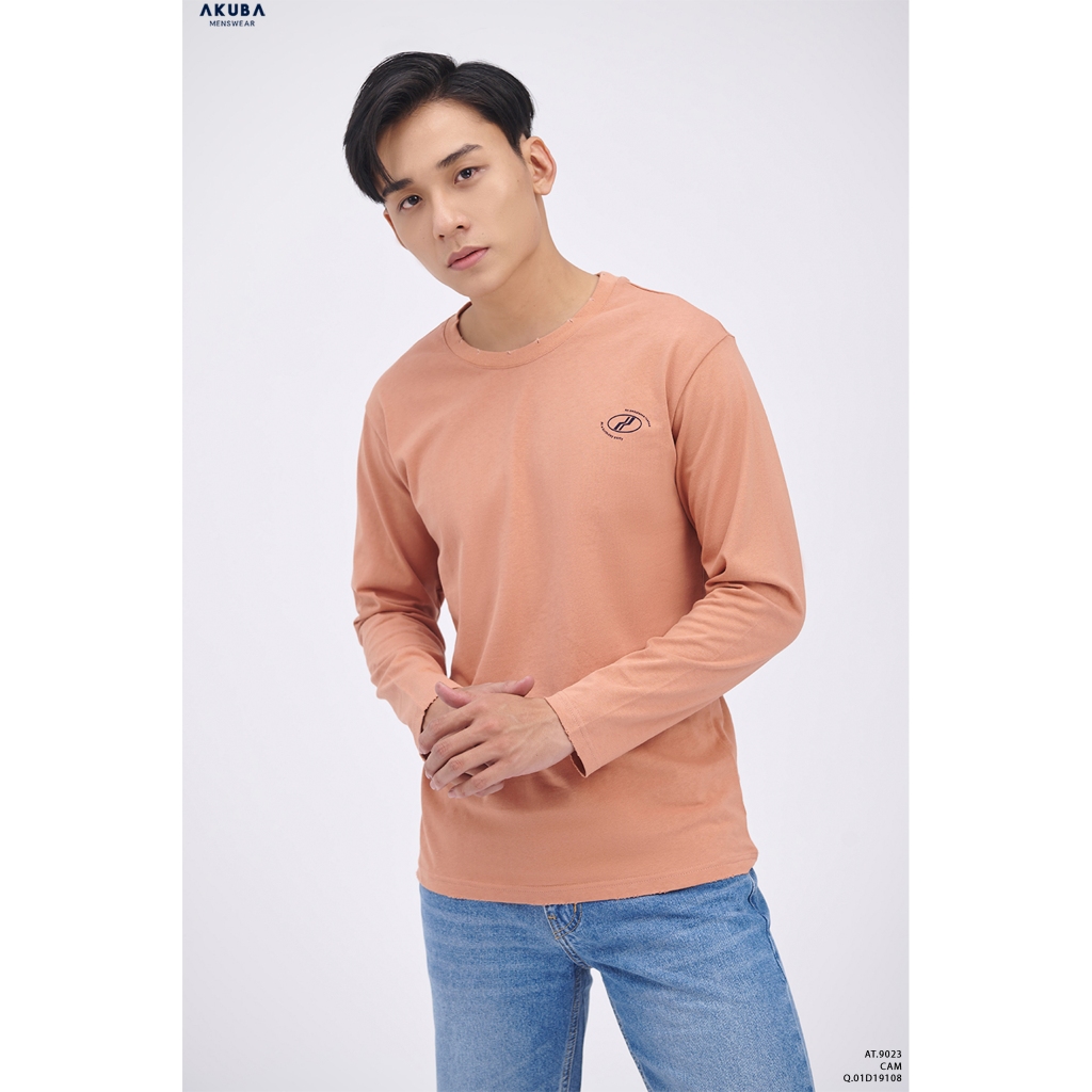 [TRỢ GIÁ] Áo thun nam tay dài AKUBA in họa tiet form slimfit chất liệu cotton không co rút 9023