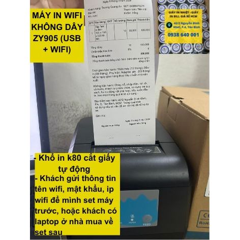 Máy in hoá đơn Wifi Zywell ZY908 in bill Không Dây từ điện thoại máy tính PC (USB +WIFI)