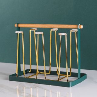 (SẴN) Giá úp cốc, ly cao cấp kim loại mạ tĩnh điện tay cầm gỗ, - Hàng xuất Âu