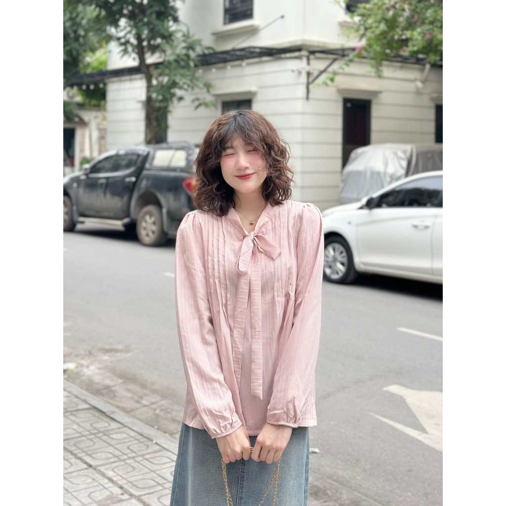 Áo Sơ Mi Nữ Dài Tay Bo Chun Nơ Cổ Xếp Ly Cách Điệu Dáng Babydoll Thời Trang - 29feb.closet - A411