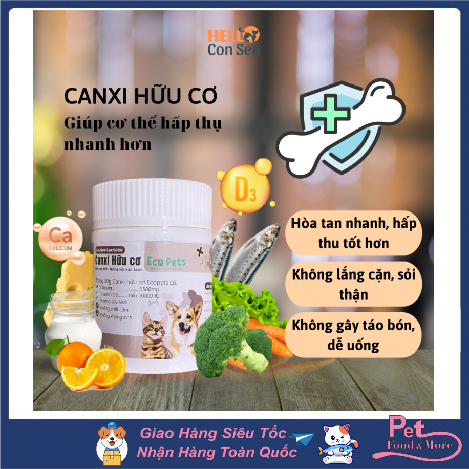 Canxi Hữu Cơ Ecopets Hũ 50gr – Giải Pháp Xanh Cho Chó Mèo 1 Khung Xương Chắc Khỏe