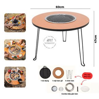 Bếp nướng than hoa tích hợp bàn gấp gọn chân rời đa năng để sân vườn, Bếp nướng than hoa gấp gọn dã ngoại du lịch