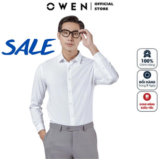 Áo sơ mi trắng dài tay nam OWEN AS230318D Somi trơn màu công sở vải nano cao cấp mềm mát dáng slim fit tà lượn không túi