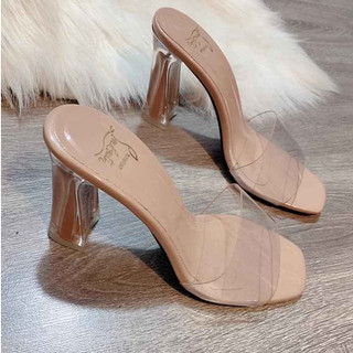 Guốc cao gót 8p quai mica gót loe sơn trong