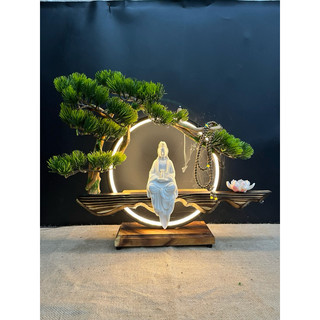 kệ gỗ quan âm đèn led , gốm sứ trắng