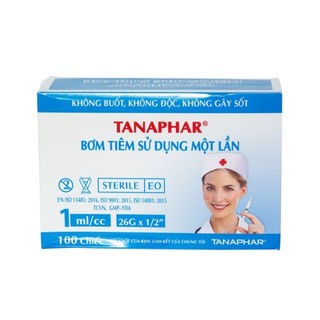 Bơm tiêm 1ml 1cc 25g sử dụng một lần tanaphar hộp 100 cái, lẻ 50 cái