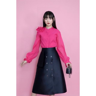 Set váy áo sơ mi hoa vai tiểu thư - Angel V