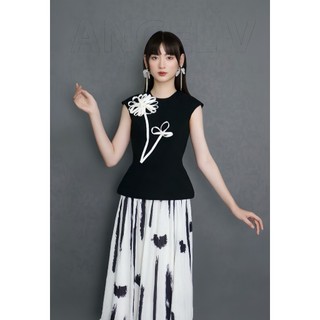 Set váy dập ly áo hoa kiểu - Angel V