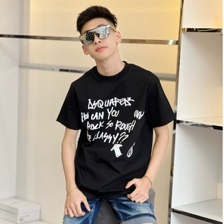 Áo Thun Thời Trang Nam  DSQ 156 Hai Màu Đen Trắng In Chữ Tím Chất Liệu Cotton Thoáng Mát, Thấm Hút Mồ Hôi