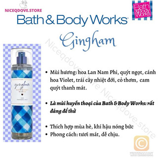 Xịt thơm body mist Bath and Body works BBW gingham xanh