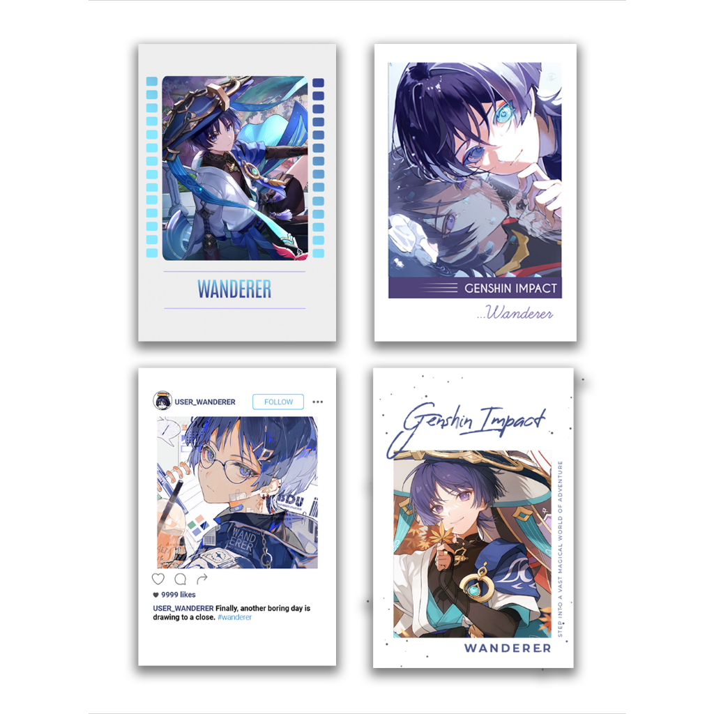 Pack 4 card pola nhân vật Wanderer game Genshin Impact