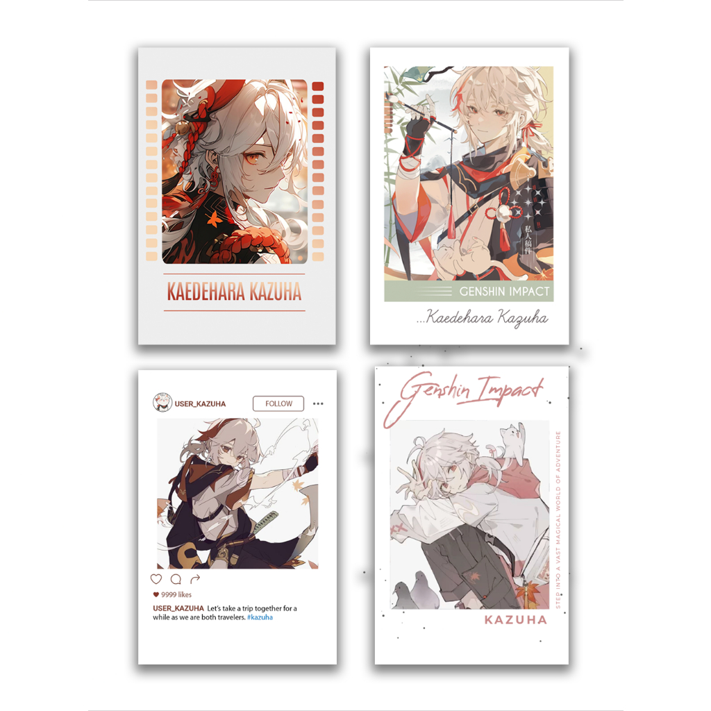 Pack 4 card pola nhân vật Kaedehara Kazuha game Genshin Impact