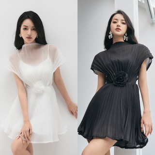 Đầm Voan Dập Ly Đính Hoa Màu Trắng/ Đen - XIPI