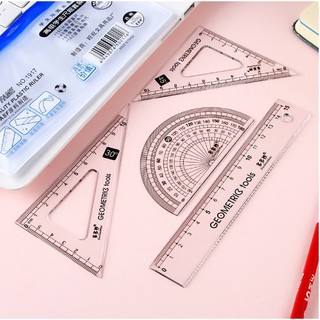 Bộ 4 món thước kẻ, thước đo độ đựng trong túi zip