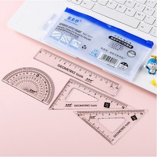 Bộ 4 món thước kẻ, thước đo độ đựng trong túi zip