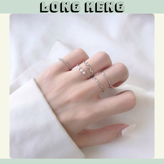 Sét 5 nhẫn mạ bạc phong cách hàn quốc