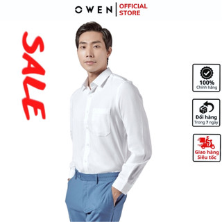 Áo sơ mi dài tay nam OWEN somi công sở vải nano cao cấp màu trắng trơn dáng regular fit tà lượn có túi AR230315DT