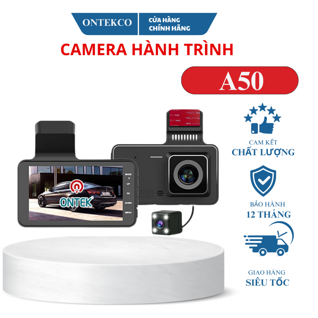 Camera hành trình ONTEK A50,màn hình 4 inch Full HD siêu nét, Chống Rung tự động-Bảo Hành 12 Tháng