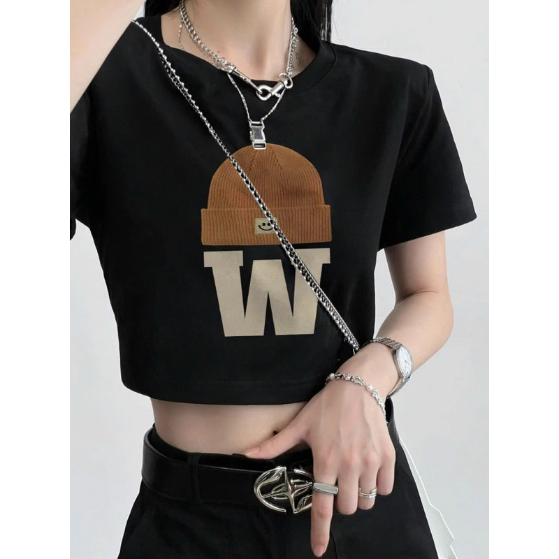ÁO THUN CROPTOP IN NÓN VÀ CHỮ W NHÌN LẠ HA CRW UT