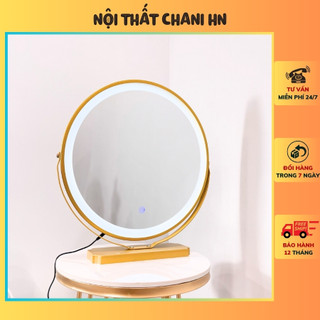 Gương tròn để bàn trang điểm có đèn led cảm biến 3 màu hình tròn hàng nhập khẩu cao cấp