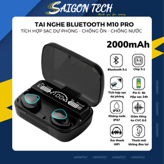Tai Nghe Bluetooth M10 Pro Pin Trâu, Nút Cảm Ứng, Led Gaming, Chống Nước, Chống Ồn, Tích Hợp Sạc Dự Phòng 2000mAh