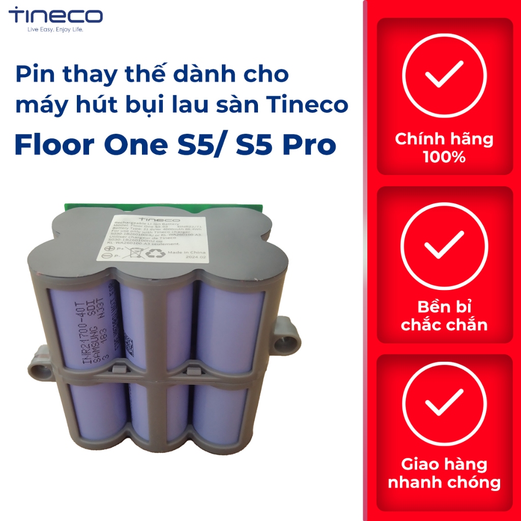Pin Thay Thế Dành Cho Máy Hút Bụi Lau Sàn Tineco Floor One S5/S5 Pro - Hàng Chính Hãng
