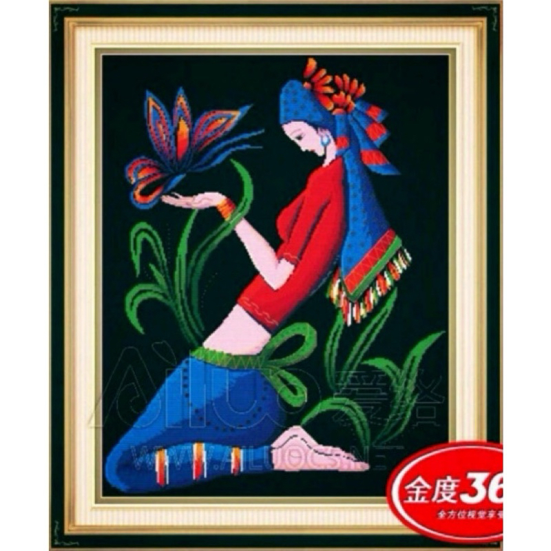 Tranh Thêu Chữ Thập Sắc 3D Cô Gái Dân Tộc R207 (Khách tự thêu) kt:62x76cm