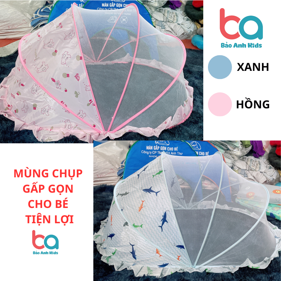 Màn chụp cho bé gấp gọn, mùng chụp cho bé chống muỗi dùng cho giường, võng và nôi cũi - Bảo Anh Kids