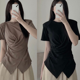 Áo thun xoắn eo cổ tròn misoul bigsize - áo cộc tay bigsize vạt chéo chất thun mềm co dãn tốt