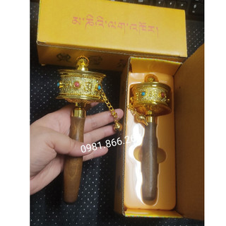 Kinh luân cầm tay Om Mani Padme Hum bánh xe kinh luân cầu nguyện cao 17x5cm