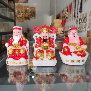 Bộ 3 tượng thần tài thổ địa thần tiền đá đúc cao 15cm