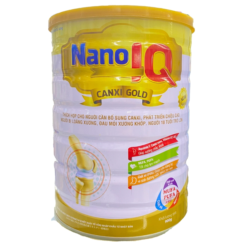 Sữa canxi, sữa bột dinh dưỡng NANO IQ CANXI GOLD 900g dành cho người trên 18 tuổi