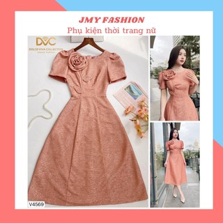 V4569 Váy cam tiểu thư vai đính hoa nữ tính [Dolce Viva Colection (DVC)] đầm công sở thanh lịch đi làm đi chơi nữ tính