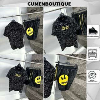  Bộ Quần Áo Nam Đờ Rew In Chữ Trước Ngực Phối Hình Sao Loang Cực Nét - Bộ Cộc Nam Đờ Rew Họa Tiết Monogram Siêu Hot