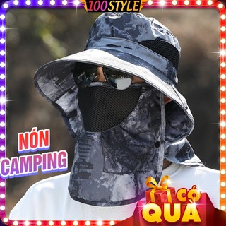 Nón camping rằn ri nam nữ chống nắng phối khăn