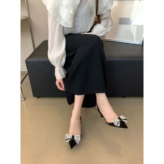 {Sẵn hàng} Giày Slingback gót cao 7p nơ đá sang chảnh