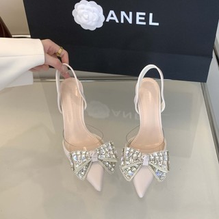 Giày Slingback gót cao 7p nơ đá sang chảnh